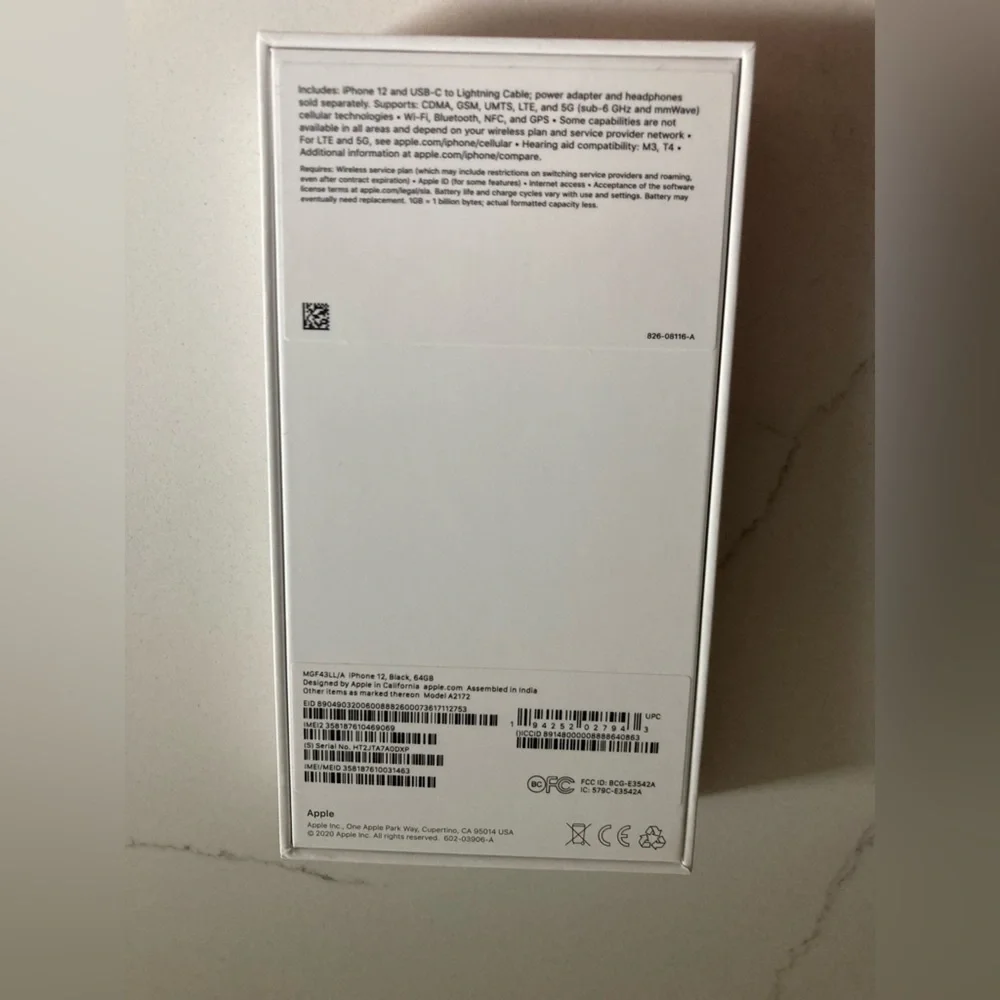Apple iPhone 12 black 64GB product box and instructions